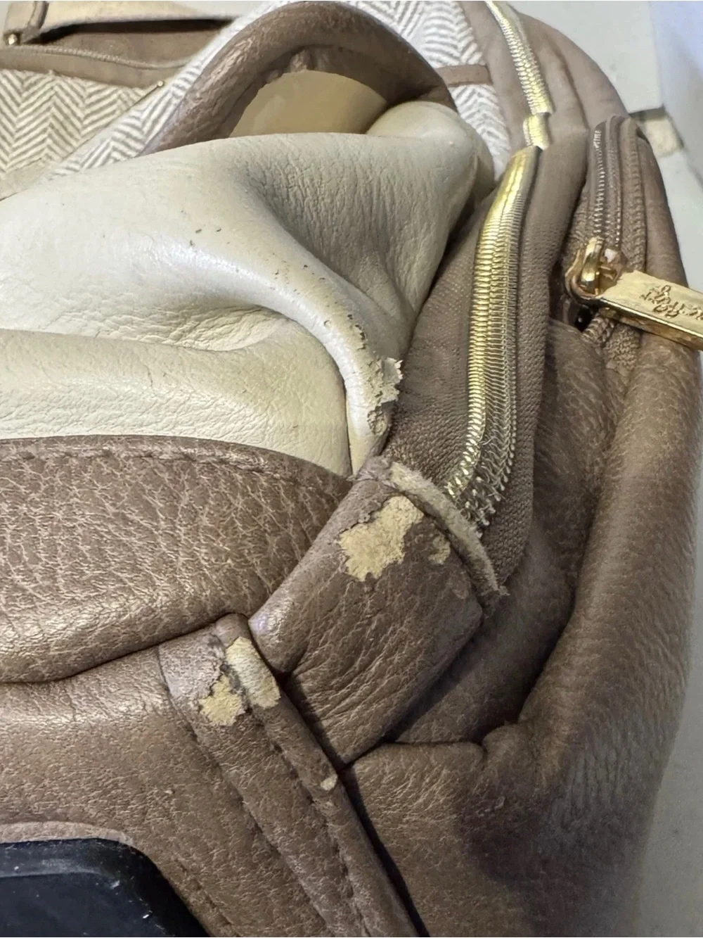 Itzy Ritzy Beige & Brown Herringbone Diaper Backpack with Tassel